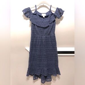 Girl’s Children’s Place navy blue lace off the shoulder party dress, size 10/12